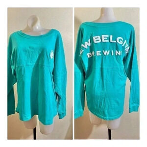 New Belgium Brewing Size M Sweatshirt T-Shirt Top Puff Logo Spellout Blue Green